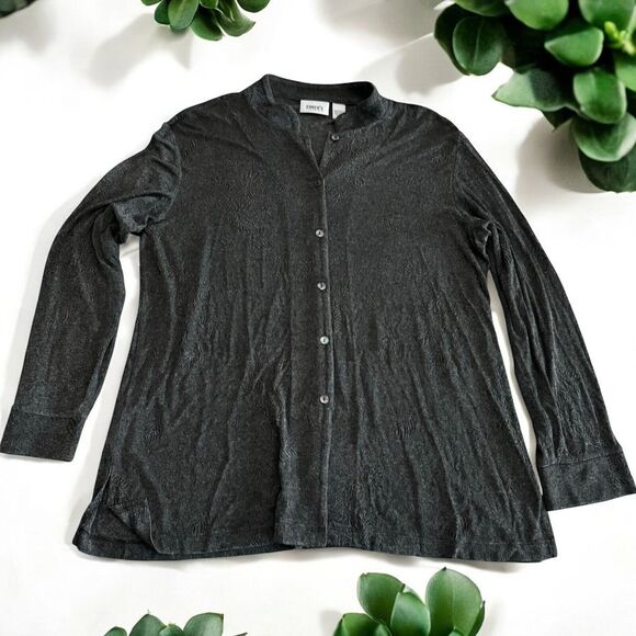 Chicos Sweater Womens XL Sz 3 Black Metallic Cardigan Stretch Button Front - Picture 2 of 6